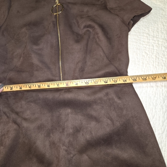 Calvin Klein Faux Suede O Ring A Line Midi Dress Womens Size 6 Chocolate Brown - Picture 6 of 11